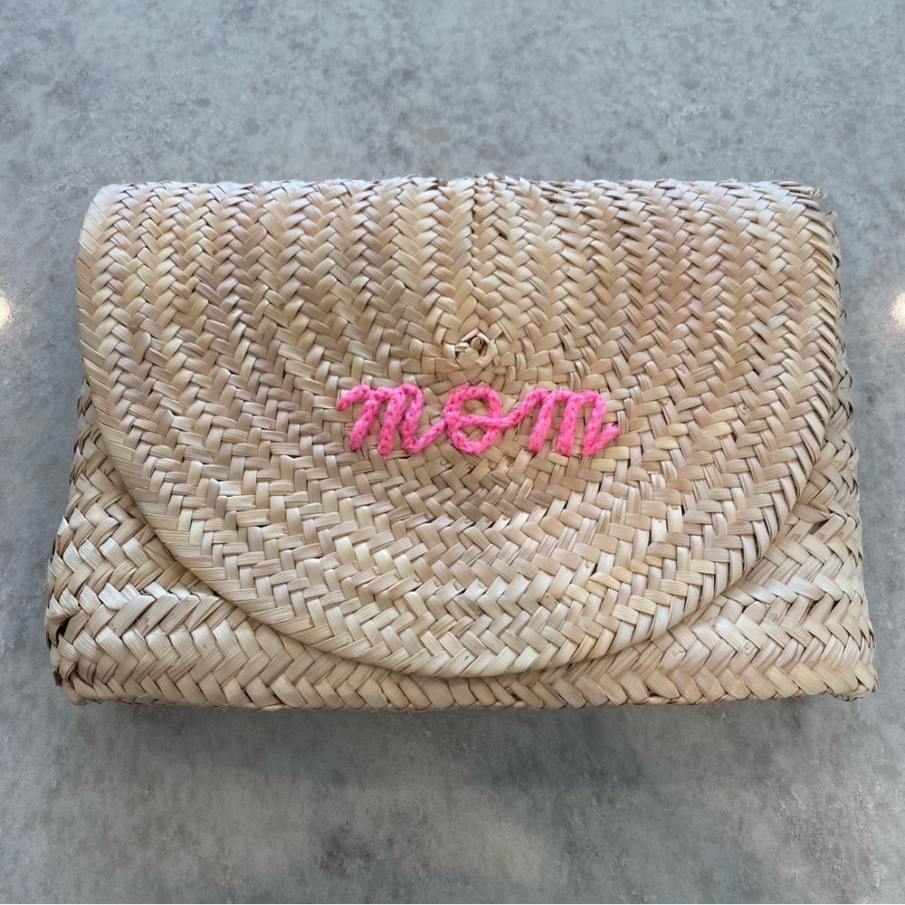 Poolside “Mom” Straw Envelope Clutch Bag